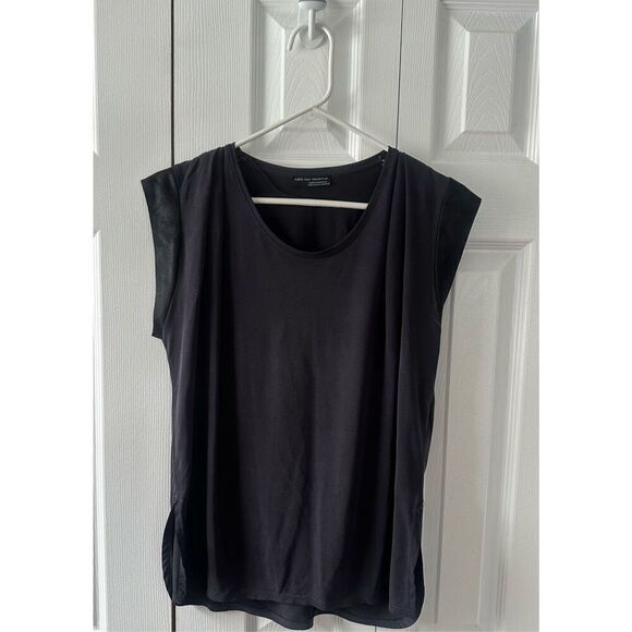 ZARA Oversized Tee with Faux Leather Shoulder Details Small - Picture 2 of 6